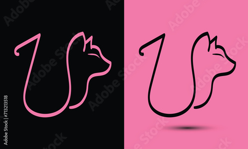 Initial letter U combine with cat head BLACK and PINK