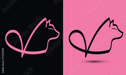 Initial letter V combine with cat head BLACK and PINK