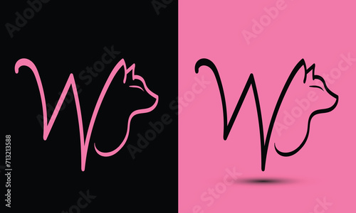 Initial letter W combine with cat head BLACK and PINK