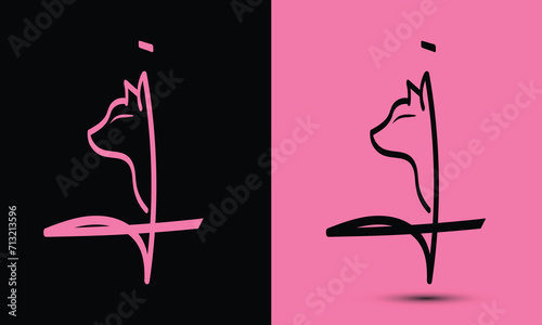 Initial letter i combine with cat head BLACK and PINK
