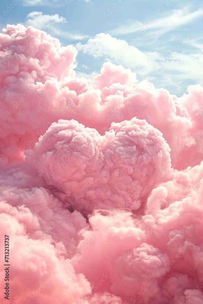 A beautiful pink cloud filled sky with a heart shaped cloud. Perfect for romantic occasions or love-themed projects A beautiful pink cloud filled sky with a heart shaped cloud. Perfect for romantic occasions or love-themed projects