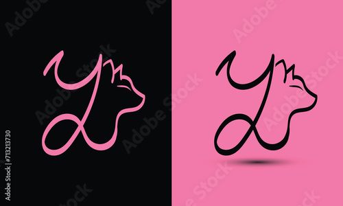 Initial letter Y combine with cat head BLACK and PINK