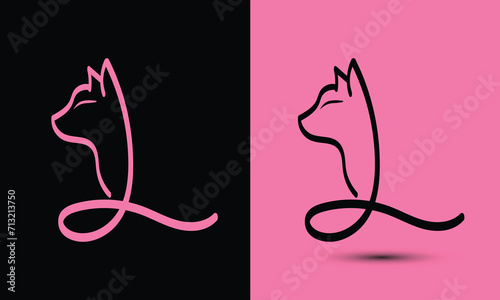 Initial letter L combine with cat head BLACK and PINK