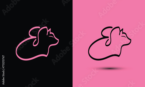 Initial letter E combine with cat head BLACK and PINK