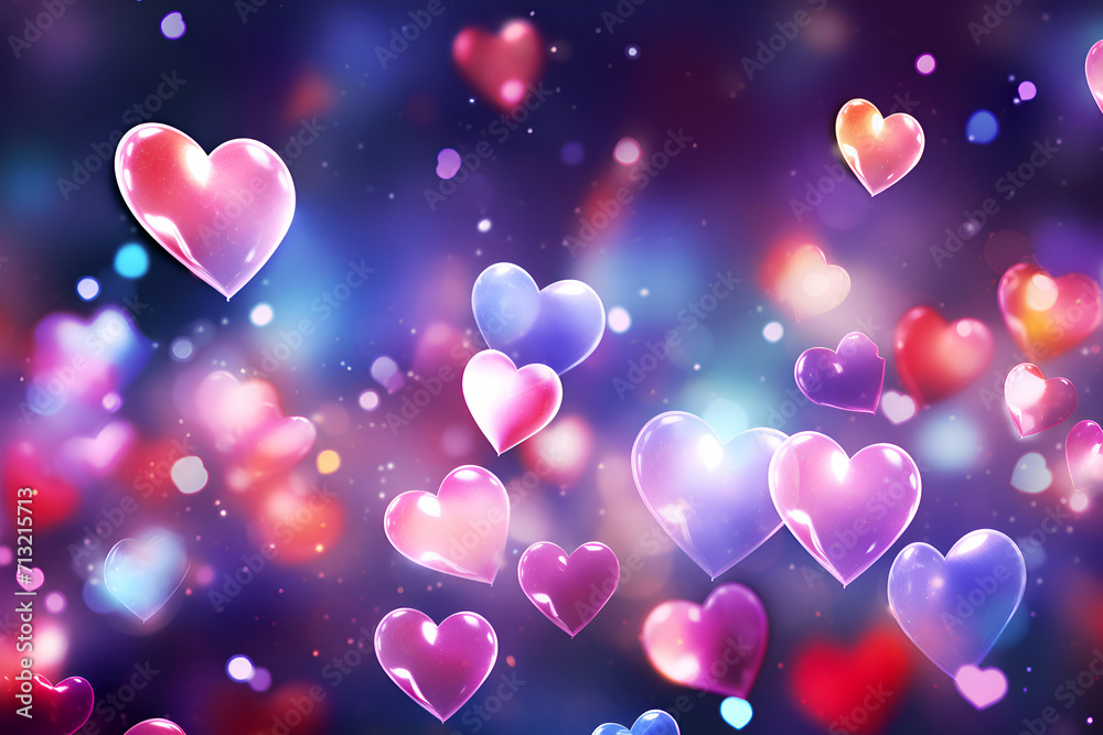 Colorful hearts background. 3D illustration. Valentine's Day.