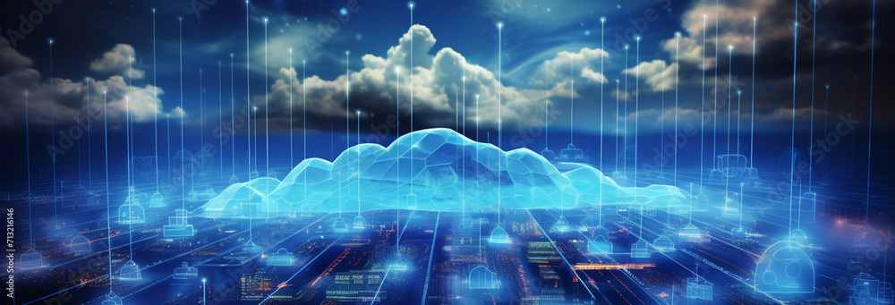 cloud computing with high tech icons in the center cloud computing with high tech icons in the center