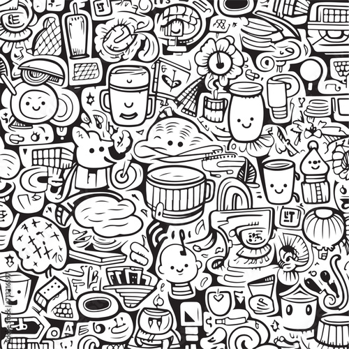 St. Patrick's day seamless pattern with hand drawn doodles. Good for product package, wallpaper, wrapping paper, coloring pages, background