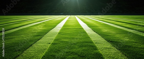 a green field with artificial grass and some sunbeams