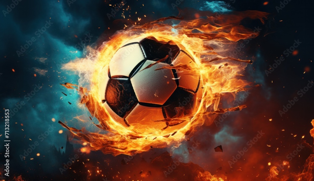 Fototapeta premium an image of a soccer ball that is surrounded by fire