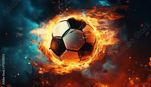 an image of a soccer ball that is surrounded by fire