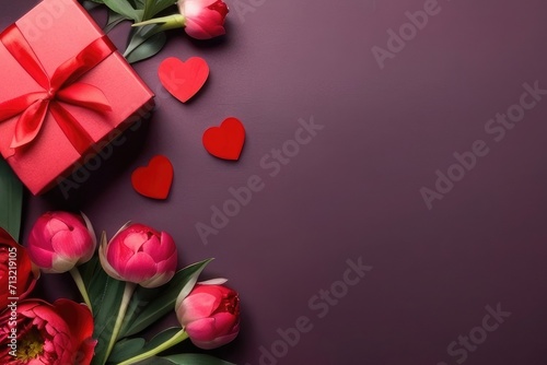 Close-up of beautiful roses floral greeting card mockup wedding invitation card happy mother day or valentine day concept Gift box, heart background. Love wallpaper with empty space for text or mockup