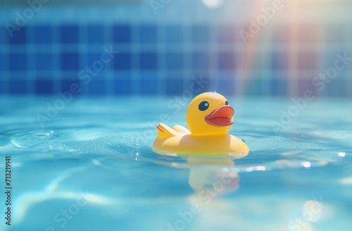 a rubber duck in the pool with some sun lights