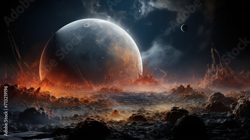 Sunrise on the ice alien planet saturn and moon UHD wallpaper photo