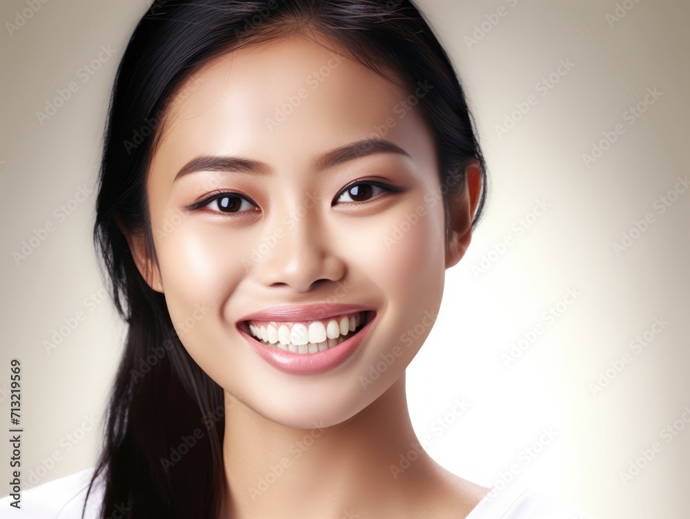 Beautiful smile of healthy asian woman, close up Beautiful smile of healthy asian woman, close up