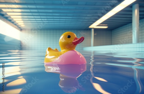 a rubber duck in the pool with some sun lights