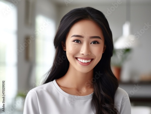 Beautiful smile of healthy asian woman, close up