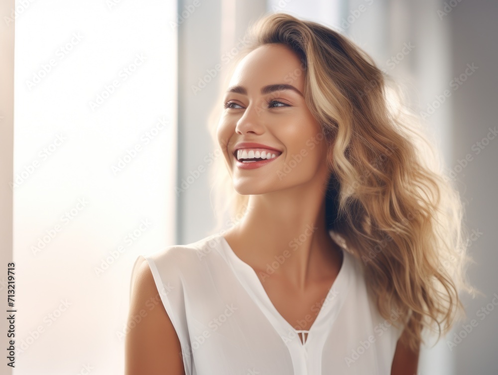 Beautiful wide smile of healthy woman, close up Beautiful wide smile of healthy woman, close up