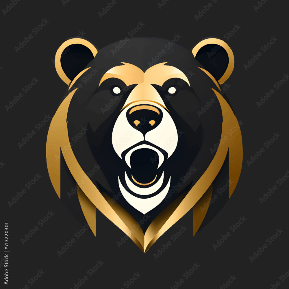 Side profile logo design head of angry bear in monochrom color. Generative AI.