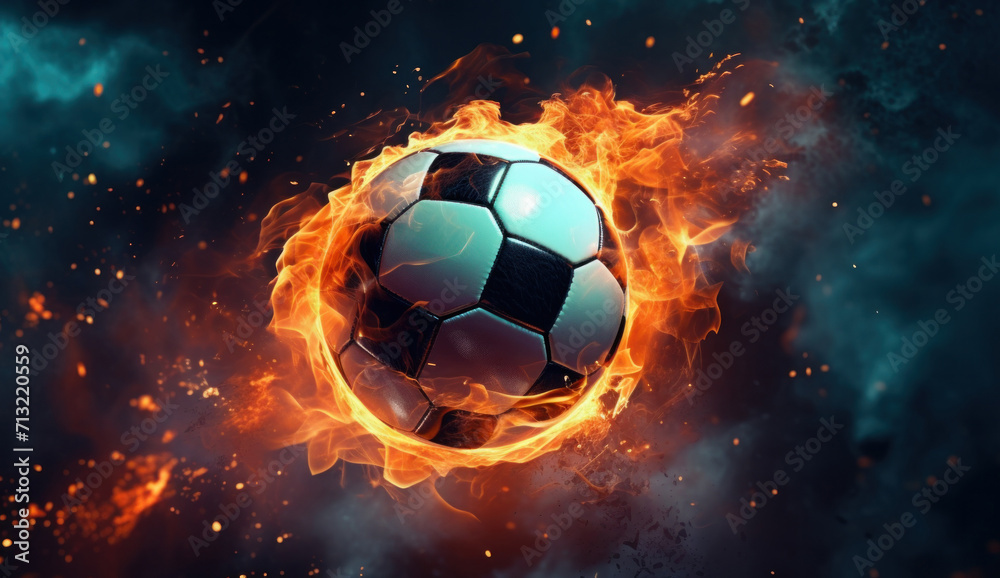 Fototapeta premium an image of a soccer ball that is surrounded by fire