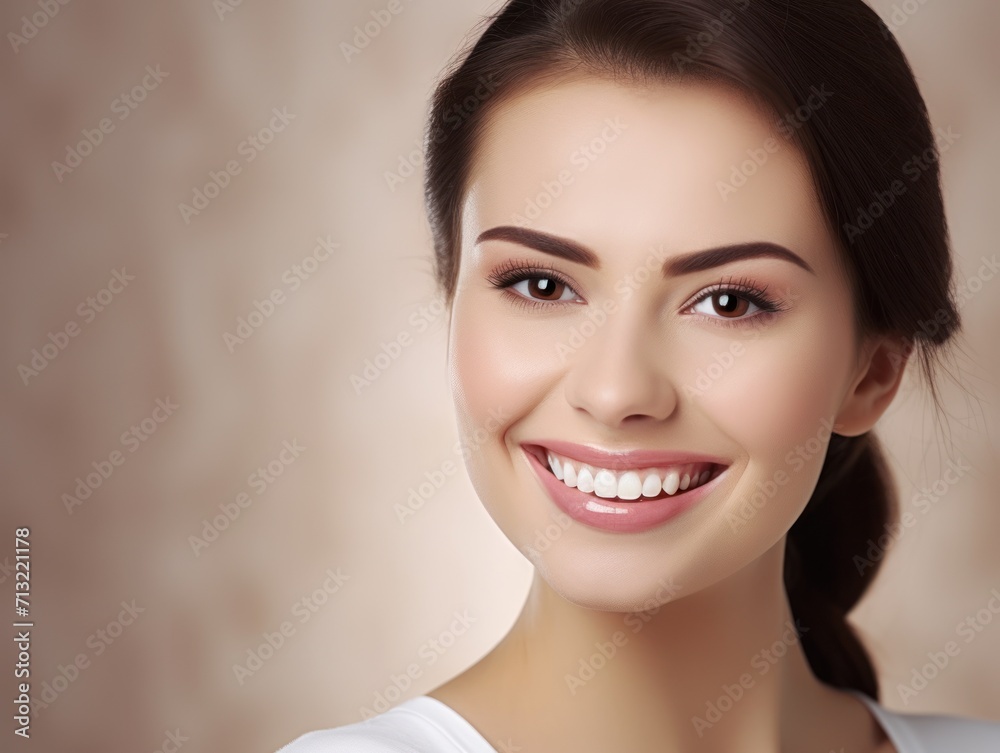 Beautiful wide smile of healthy woman, white teeth close up. Generative AI Beautiful wide smile of healthy woman, white teeth close up. Generative AI