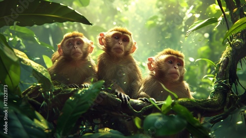 Playful monkeys orchestrating a leafy symphony.