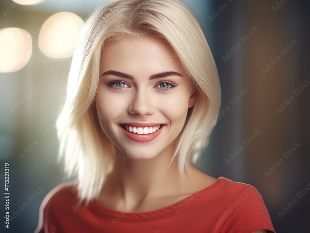 Beautiful wide smile of healthy woman, white teeth close up. Generative AI Beautiful wide smile of healthy woman, white teeth close up. Generative AI