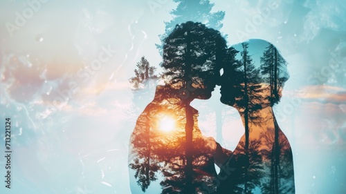 young couple in love , beautiful nature background , valentines day pragma