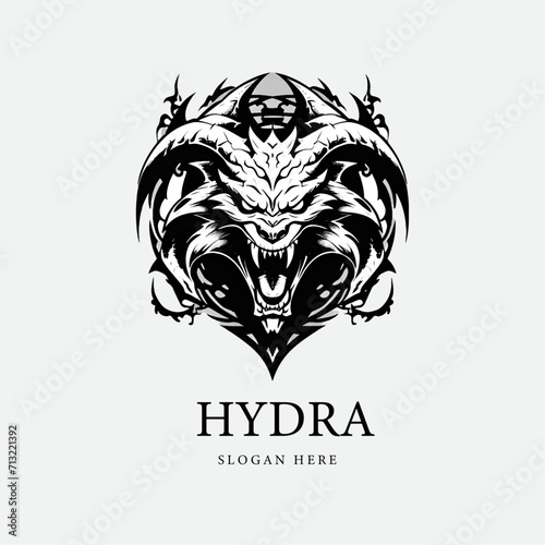 Logo hydra in profile with a minimalist logo black color elegant. Generative AI.