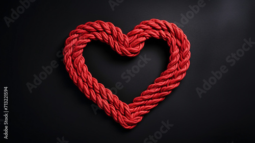 Timeless Love  Red Heart with Bundle Rope on Black Background  Perfect for Romantic Promotions and Text Spaces