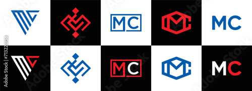 MC logo. M C design. White MC letter. MC, M C letter logo design. Initial letter MC linked circle uppercase monogram logo. M C letter logo vector design. MC letter logo design five style.	
