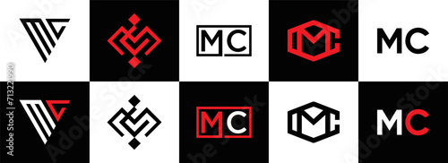MC logo. M C design. White MC letter. MC, M C letter logo design. Initial letter MC linked circle uppercase monogram logo. M C letter logo vector design. MC letter logo design five style.	
