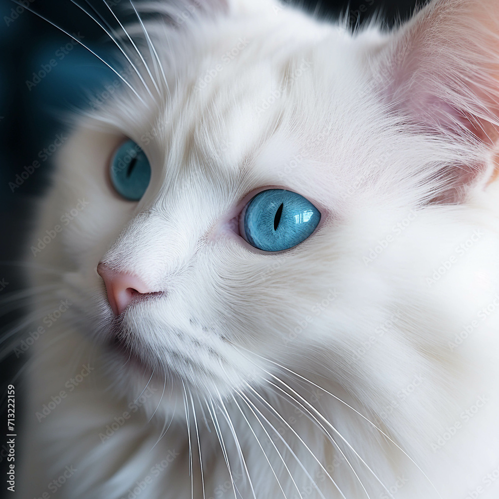 A white cat with cute blue eyes.