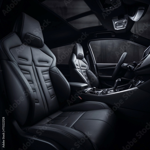 Black car interior. No people. Modern interior design of a sports car inside © Anastasiia