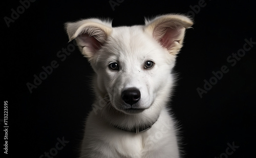 small White Swiss Shepherd puppy in a dark room © Виктория Дубровская