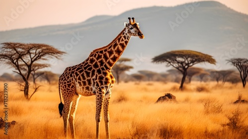 Giraf wildlife animal in Africa with a savanna background.Giraf wildlife animal in Africa,