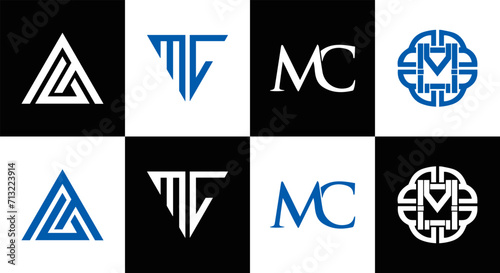 MC logo. M C design. White MC letter. MC, M C letter logo design. Initial letter MC linked circle uppercase monogram logo. M C letter logo vector design. MC letter logo design five style.	
