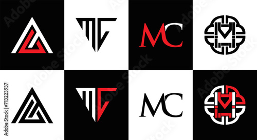 MC logo. M C design. White MC letter. MC, M C letter logo design. Initial letter MC linked circle uppercase monogram logo. M C letter logo vector design. MC letter logo design five style. 
