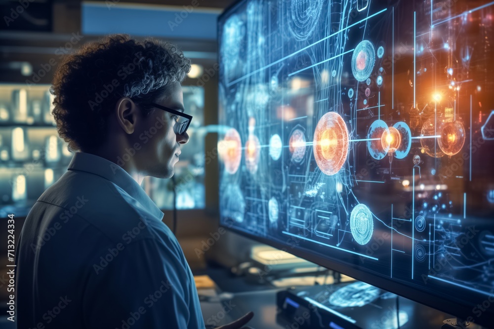 Computer scientist compares AI algorithms with goal of evaluating efficiency and performance. Man works to discern respective strengths and weaknesses Computer scientist compares AI algorithms with goal of evaluating efficiency and performance. Man works to discern respective strengths and weaknesses