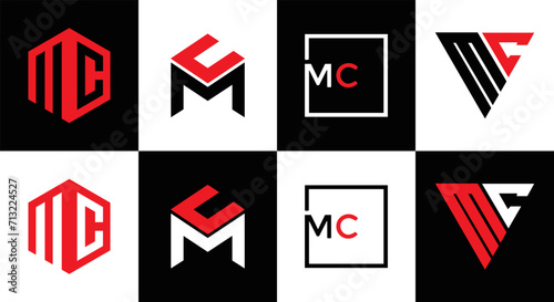 MC logo. M C design. White MC letter. MC, M C letter logo design. Initial letter MC linked circle uppercase monogram logo. M C letter logo vector design. MC letter logo design five style.	
