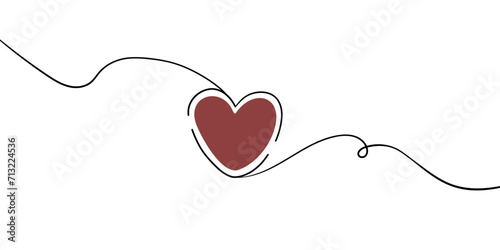 14 February minimalist line art red heart illustration isolated on white background. Happy Valentine's Day one line art drawing. Continuous one-line drawing red heart. Outline vector illustration photo