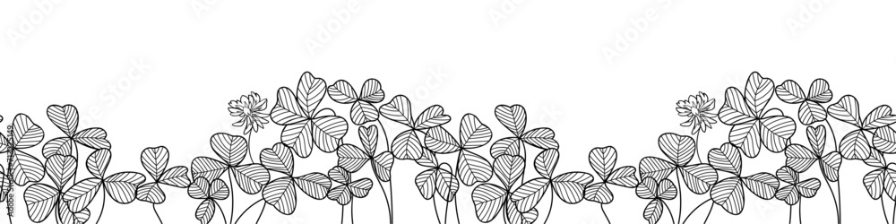 Vector seamless border with clover leaves on transparent background