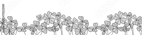Vector seamless border with clover leaves on transparent background