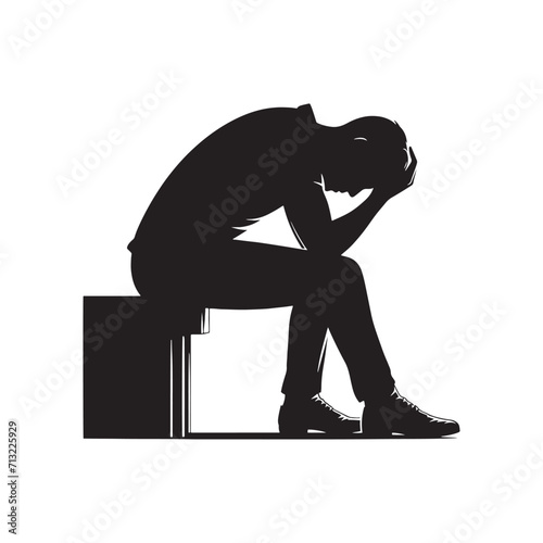 Desolate Echoes: Depressed Man Silhouette Set Illustrating the Echoing Silence of Emotional Strife - Depression Silhouette - Depressed Man Vector
