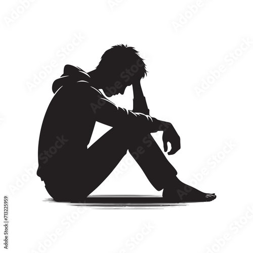 Whispers of Woe: A Symphony of Sad Man Silhouettes Conveying the Subtle Language of Suffering - Depression Illustration - Anxiety Vector
