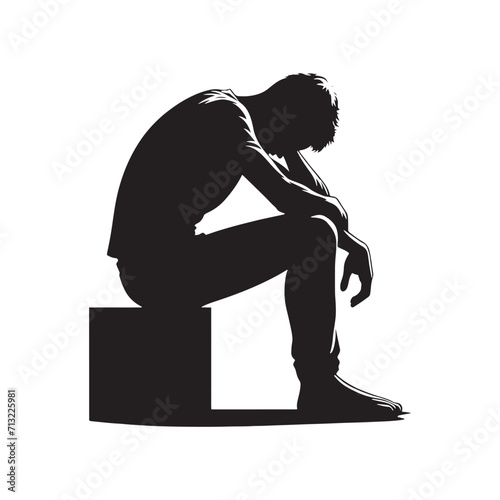 Shrouded in Sadness: Depressed Man Silhouette Set Capturing the Enigmatic Aura of Emotional Distress - Depression Illustration - Anxiety Vector
