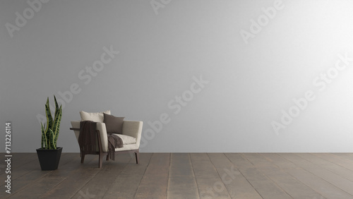 empty living room with minimalist design, realistic lighting, interior mockup in 3D rendering
