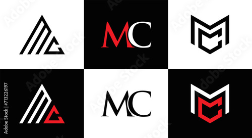 MC logo. M C design. White MC letter. MC, M C letter logo design. Initial letter MC linked circle uppercase monogram logo. M C letter logo vector design. MC letter logo design five style.	
