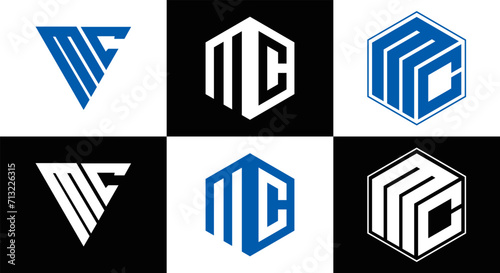 MC logo. M C design. White MC letter. MC, M C letter logo design. Initial letter MC linked circle uppercase monogram logo. M C letter logo vector design. MC letter logo design five style.	
