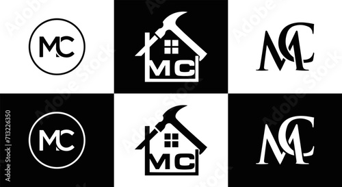MC logo. M C design. White MC letter. MC, M C letter logo design. Initial letter MC linked circle uppercase monogram logo. M C letter logo vector design. MC letter logo design five style.	
