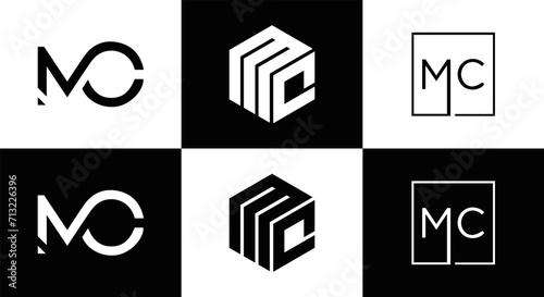 MC logo. M C design. White MC letter. MC, M C letter logo design. Initial letter MC linked circle uppercase monogram logo. M C letter logo vector design. MC letter logo design five style.	
